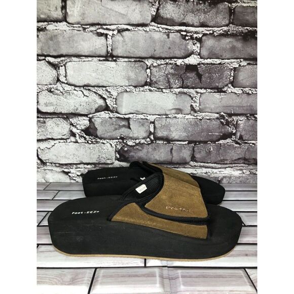 Foot-EEZ Brown Synthetic Black Foam Casual Wedge Sandals Women’s Sz 6M US/36EU - Picture 1 of 16